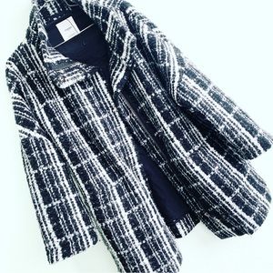 MANGO long sleeve coat outer wear plaid check print wool blend Large